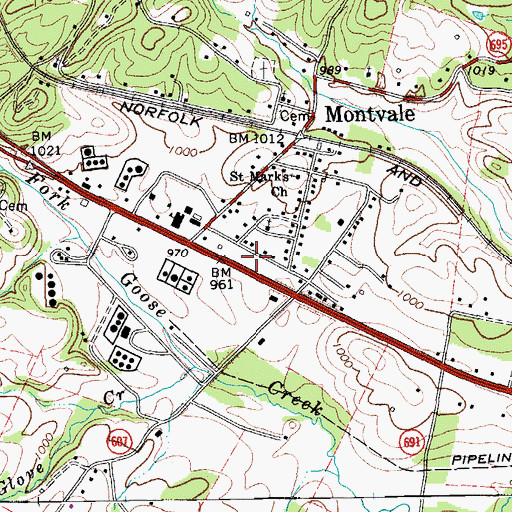 Topographic Map of Montvale Post Office, VA