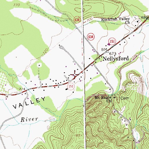 Topographic Map of Nellysford Post Office, VA