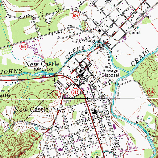 Topographic Map of New Castle Post Office, VA