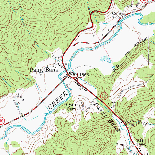 Topographic Map of Paint Bank Post Office, VA