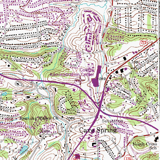 Topographic Map of Cave Spring Post Office, VA