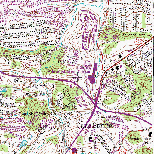 Topographic Map of Cave Spring Post Office, VA