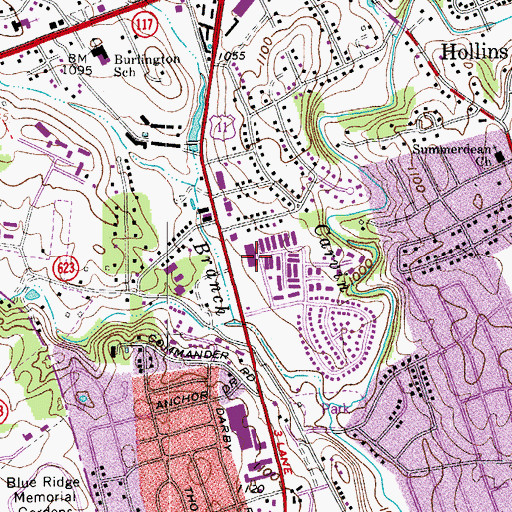 Topographic Map of Hollins Post Office, VA