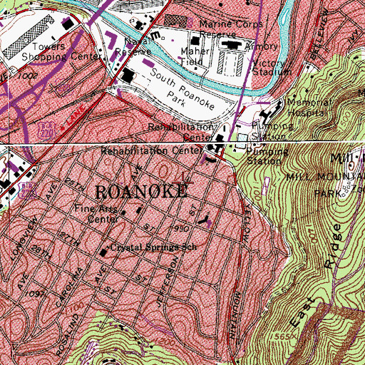 Topographic Map of South Roanoke Post Office, VA