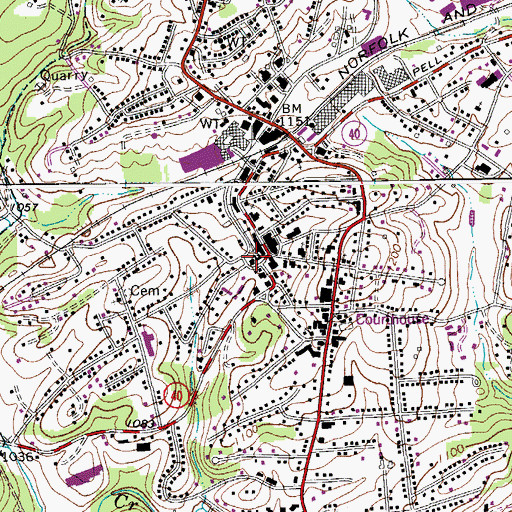 Topographic Map of Rocky Mount Post Office, VA