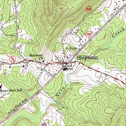 Topographic Map of Shipman Post Office, VA