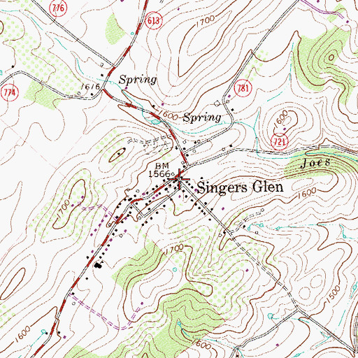 Topographic Map of Singers Glen Post Office, VA