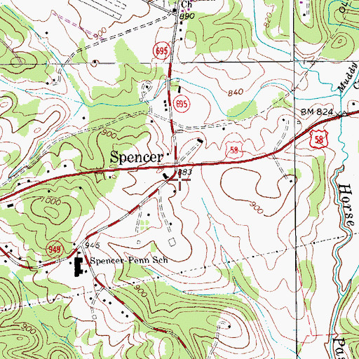 Topographic Map of Spencer Post Office, VA