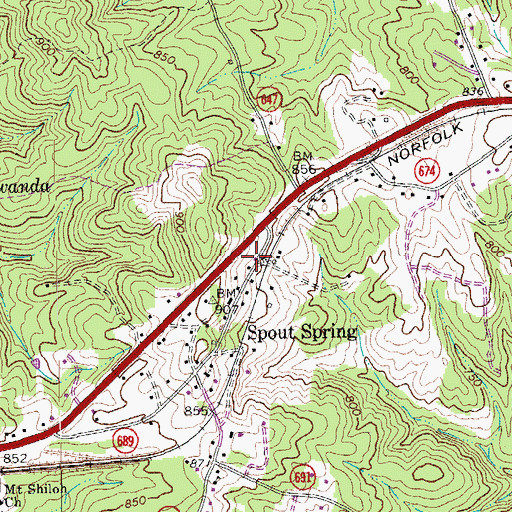 Topographic Map of Spout Spring Post Office, VA