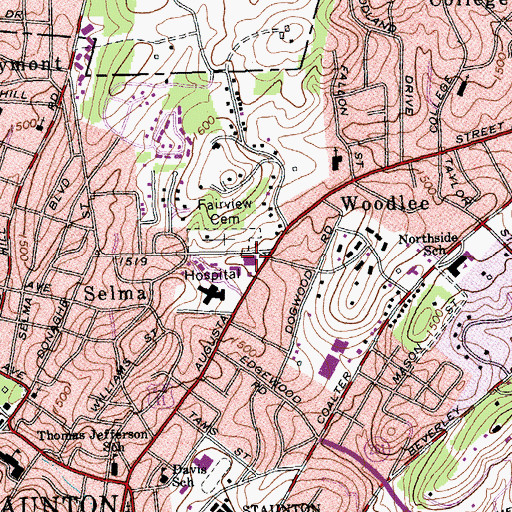 Topographic Map of Staunton Post Office, VA