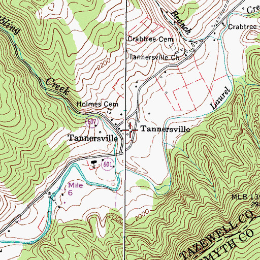 Topographic Map of Tannersville Post Office, VA