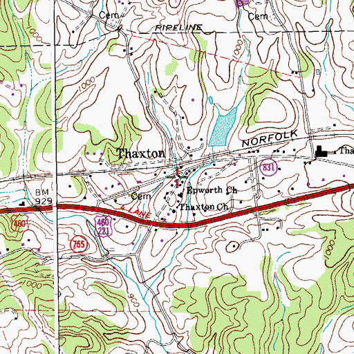 Topographic Map of Thaxton Post Office, VA