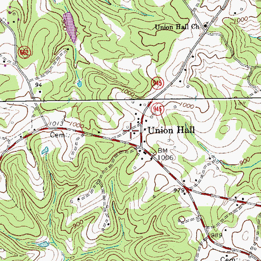 Topographic Map of Union Hall Post Office, VA