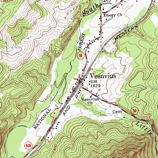 Topographic Map of Vesuvius Post Office, VA