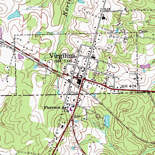 Topographic Map of Virgilina Post Office, VA