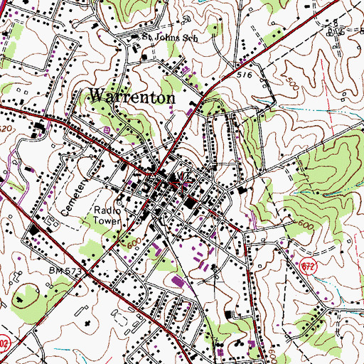 Topographic Map of Warrenton Post Office, VA