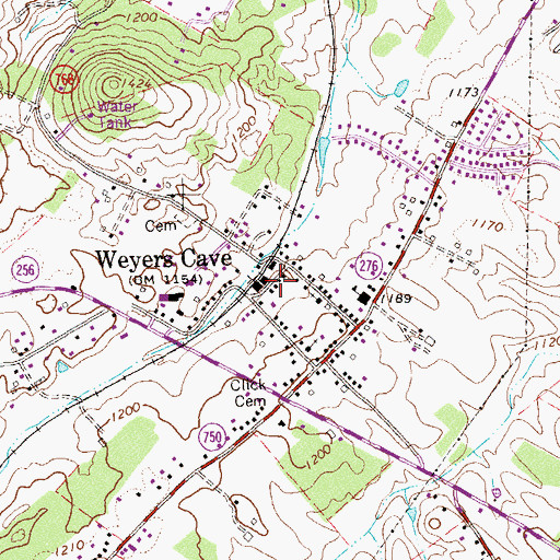 Topographic Map of Weyers Cave Post Office, VA
