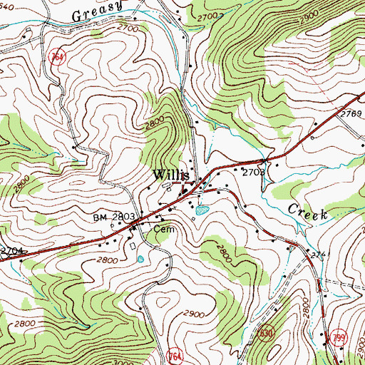 Topographic Map of Willis Post Office, VA