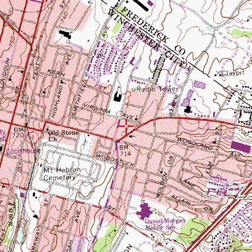 Topographic Map of Winchester Post Office, VA