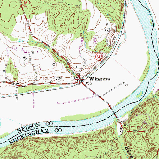 Topographic Map of Wingina Post Office, VA