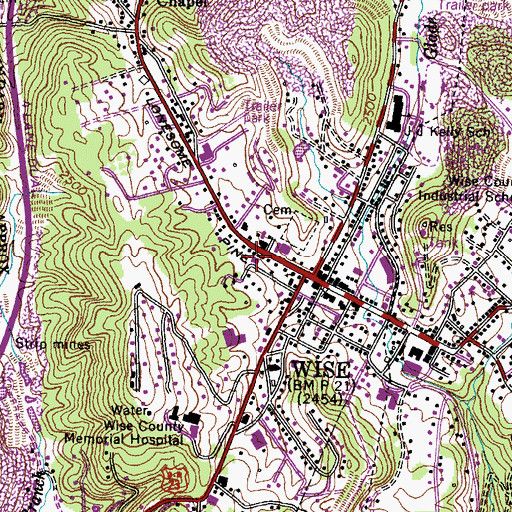 Topographic Map of Wise Post Office, VA