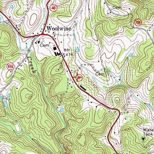 Topographic Map of Woolwine Post Office, VA