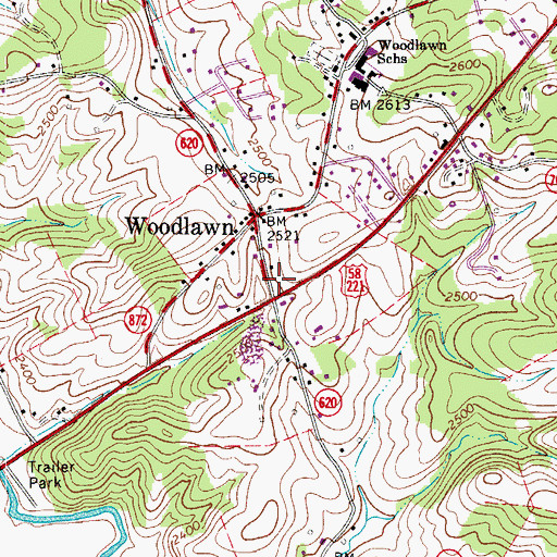 Topographic Map of Woodlawn Post Office, VA