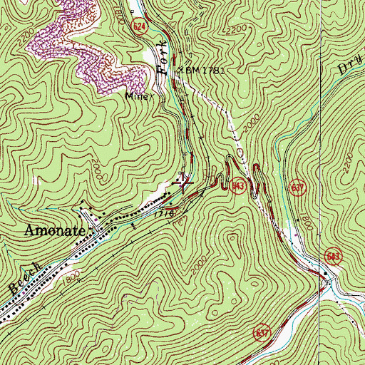 Topographic Map of Amonate Post Office, VA