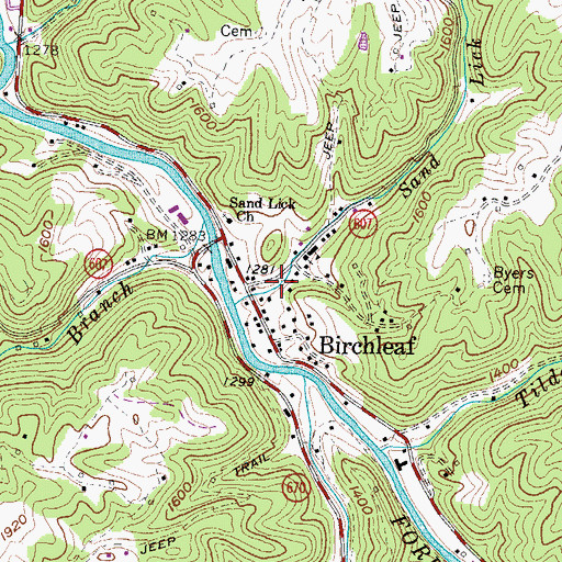 Topographic Map of Birchleaf Post Office, VA