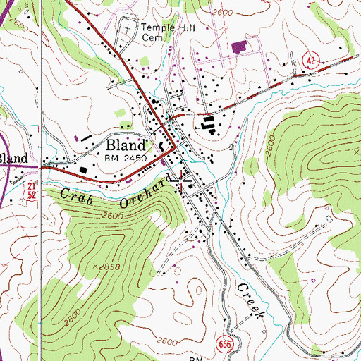 Topographic Map of Bland Post Office, VA