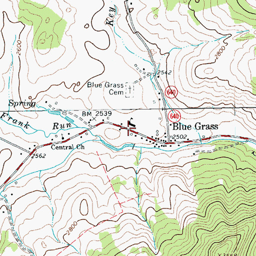 Topographic Map of Blue Grass Post Office, VA