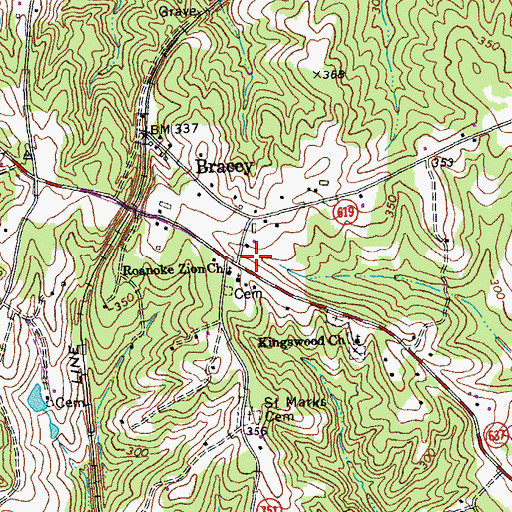 Topographic Map of Bracey Post Office, VA