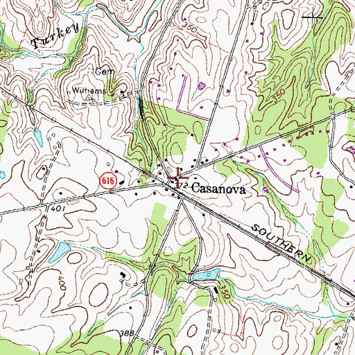 Topographic Map of Casanova Post Office, VA