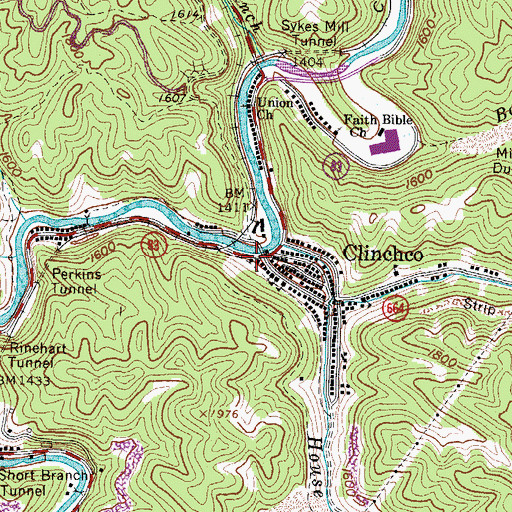 Topographic Map of Clinchco Post Office, VA