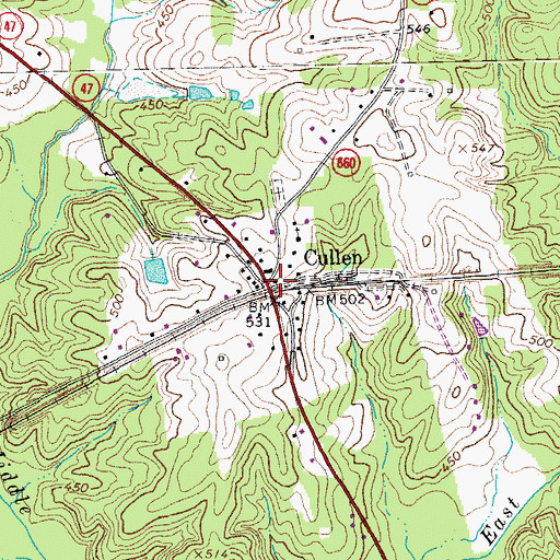 Topographic Map of Cullen Post Office, VA