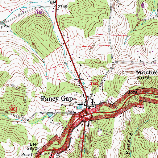 Topographic Map of Fancy Gap Post Office, VA