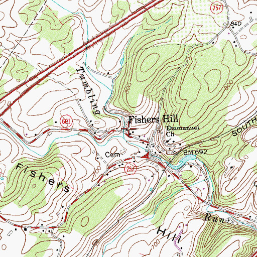 Topographic Map of Fishers Hill Post Office, VA
