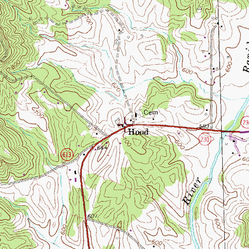 Topographic Map of Hood Post Office, VA
