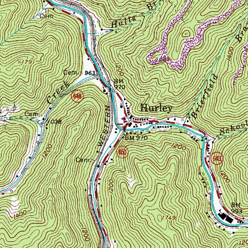 Topographic Map of Hurley Post Office, VA