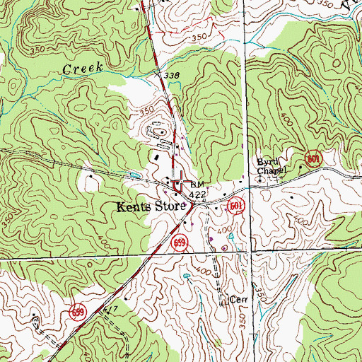 Topographic Map of Kents Store Post Office, VA