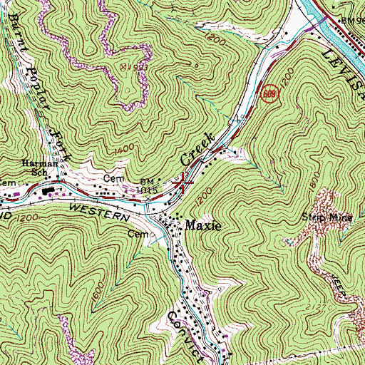 Topographic Map of Maxie Post Office, VA