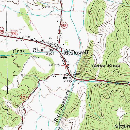 Topographic Map of McDowell Post Office, VA