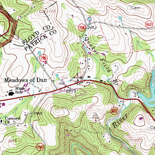Topographic Map of Meadows of Dan Post Office, VA