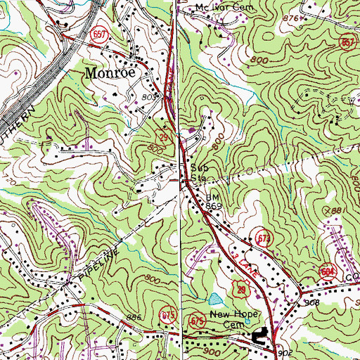 Topographic Map of Monroe Post Office, VA