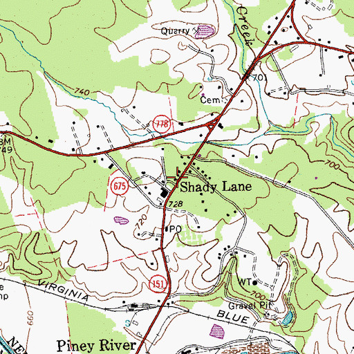 Topographic Map of Piney River Post Office, VA