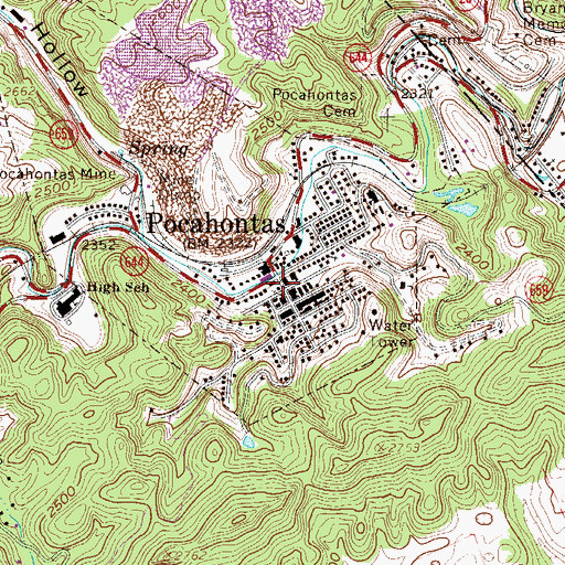 Topographic Map of Pocahontas Post Office, VA
