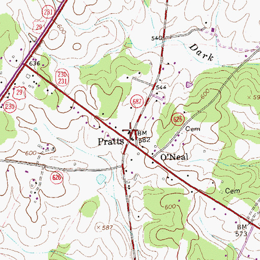 Topographic Map of Pratts Post Office, VA