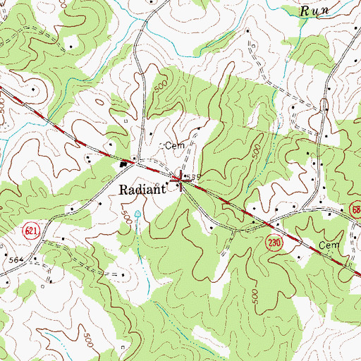 Topographic Map of Radiant Post Office, VA