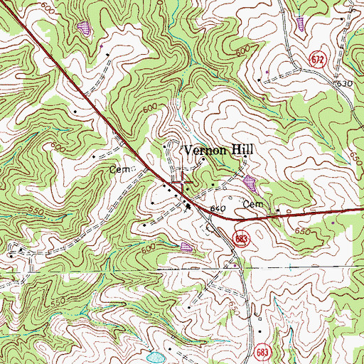 Topographic Map of Vernon Hill Post Office, VA