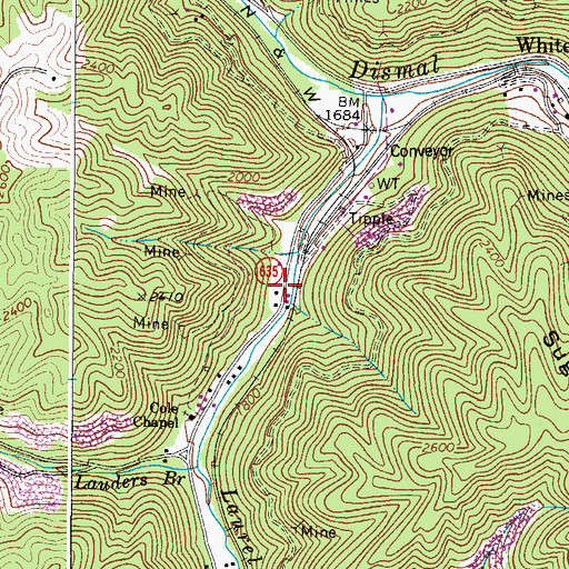 Topographic Map of Whitewood Post Office, VA